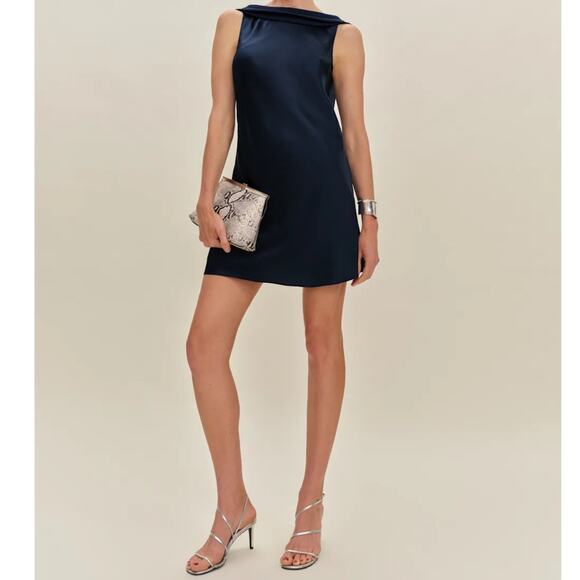 Reformation Jonelle Silk Dress Navy - Picture 12 of 12